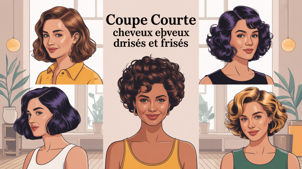 illustration coupe courte pour cheveux épais et frisés salon moderne