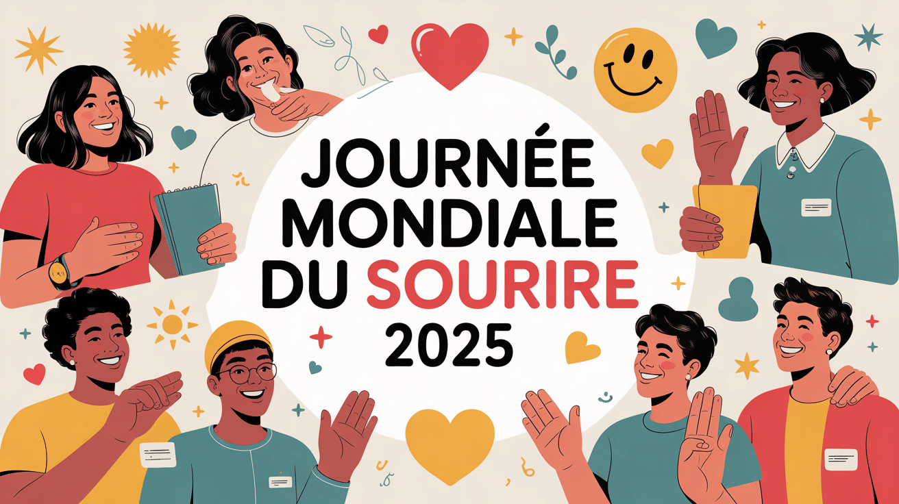 illustration joyeuse journée mondiale du sourire 2024 personnes souriantes