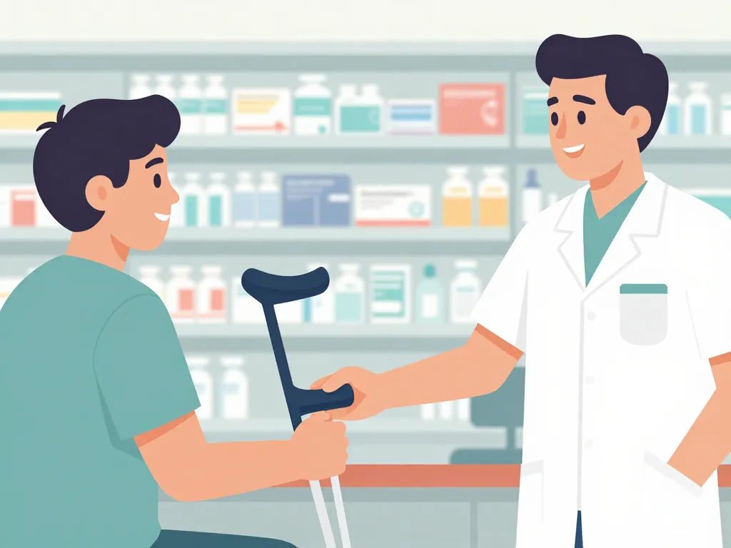 location béquille pharmacie sans ordonnance scène transaction