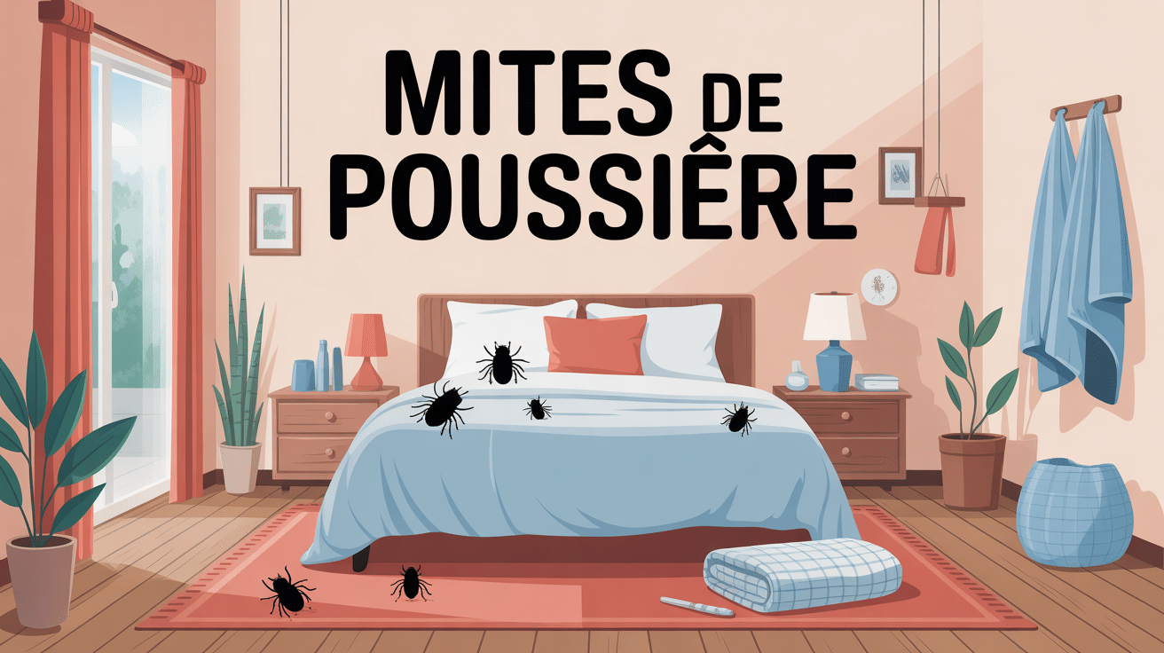 illustration éducative mite de poussiere dans maison