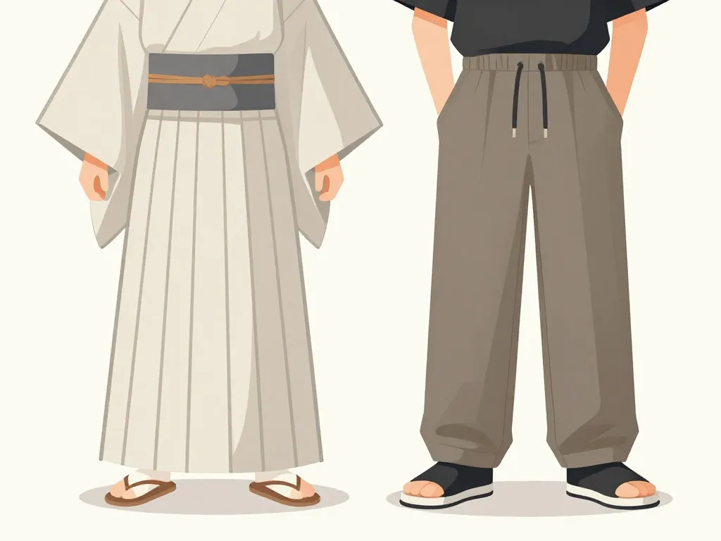 contraste pantalon japonais moderne et traditionnel