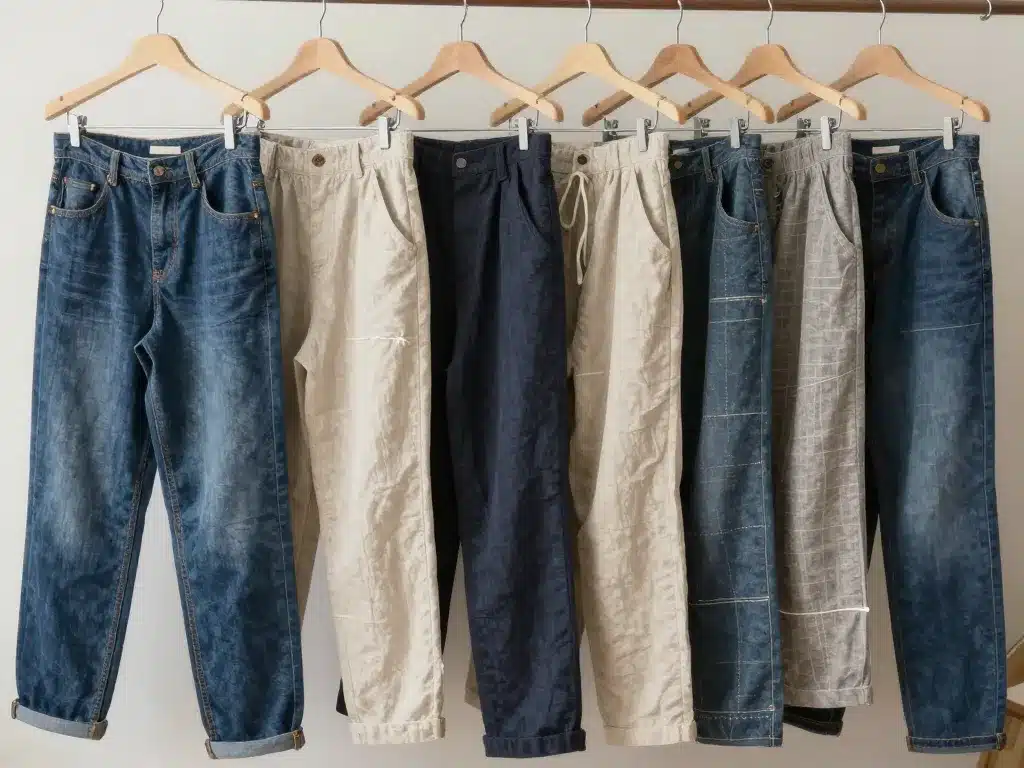 textures motifs pantalon japonais sur cintres