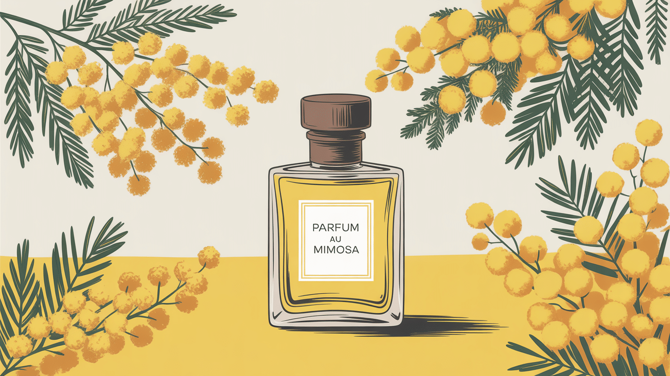illustration parfum au mimosa ambiance dorée