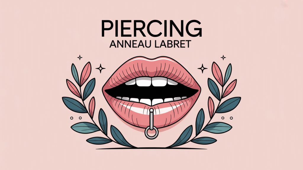 illustration centrale piercing anneau labret sur bouche élégante