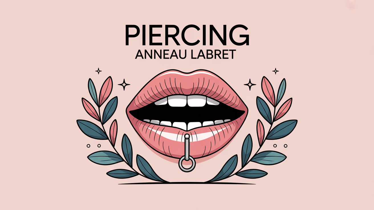 illustration centrale piercing anneau labret sur bouche élégante