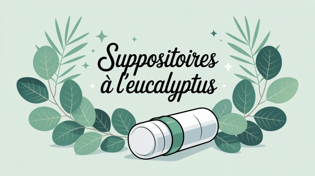suppositoire eucalyptus stylisé entouré de feuilles