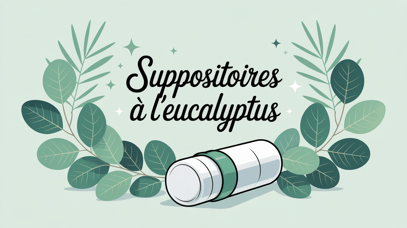 suppositoire eucalyptus stylisé entouré de feuilles