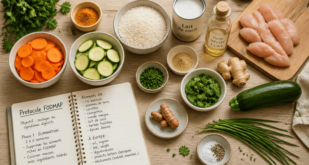 300 aliments pauvres en fodmap en vue flat lay sur une table