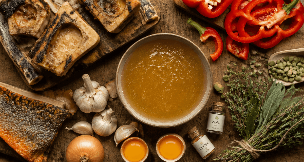 aliment riche en collagene bouillon os saumon oeuf