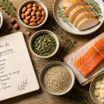 aliments riches en tyrosine variés sur table