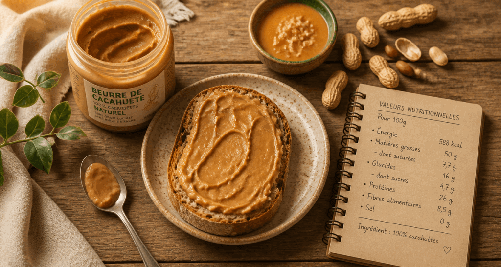 beurre de cacahuete et cholesterol sur table avec tartine