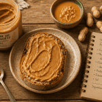 beurre de cacahuete et cholesterol sur table avec tartine