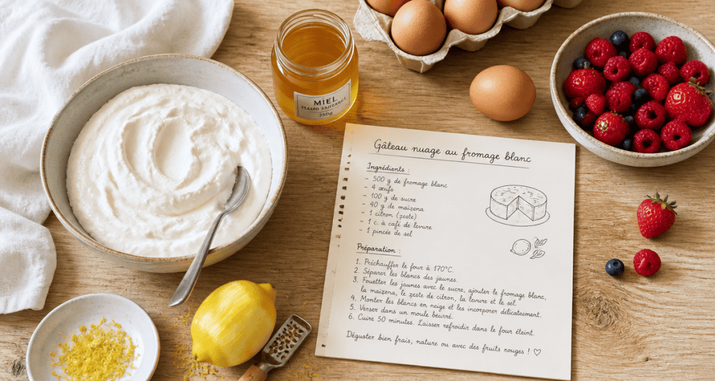 Bienfait du fromage blanc bol et ingrédients frais