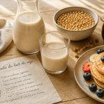 bienfaits du lait de soja en image flat lay
