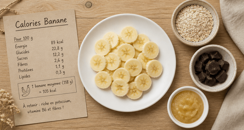 calorie 1 banane sans peau assiette rondelles fiche nutrition