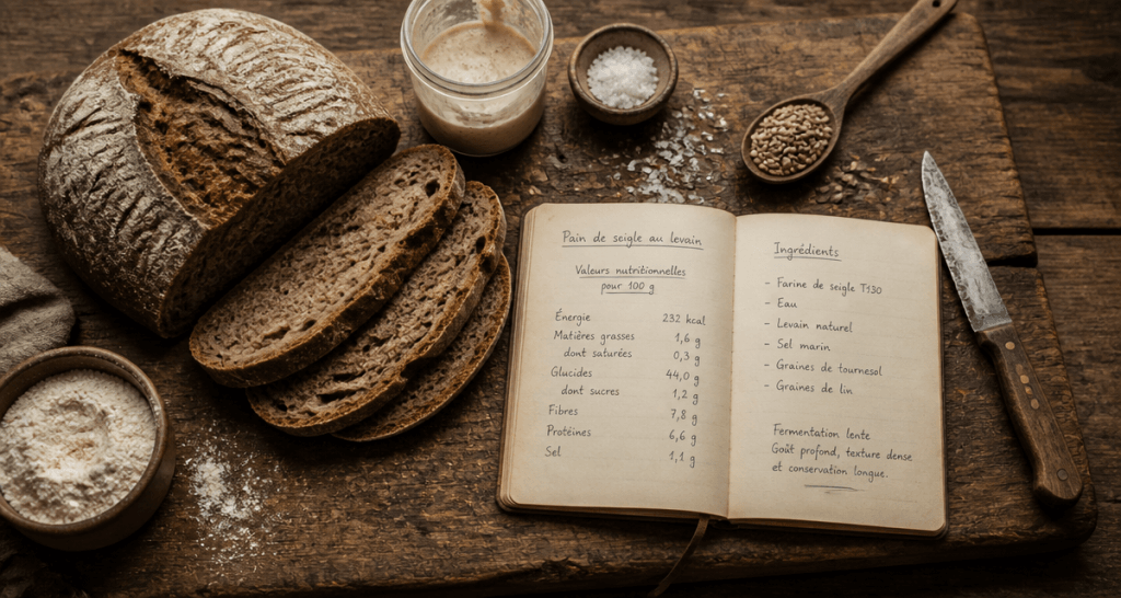 calorie du pain de seigle sur planche rustique