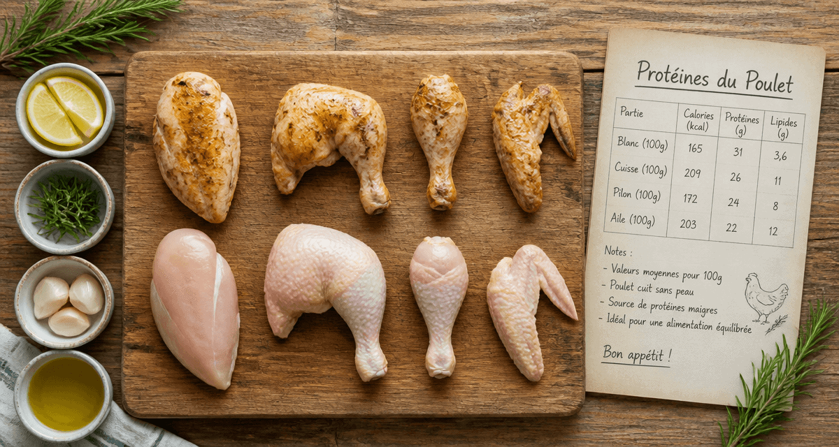 combien de proteines dans 100 g de poulet blanc cuisse pilon aile