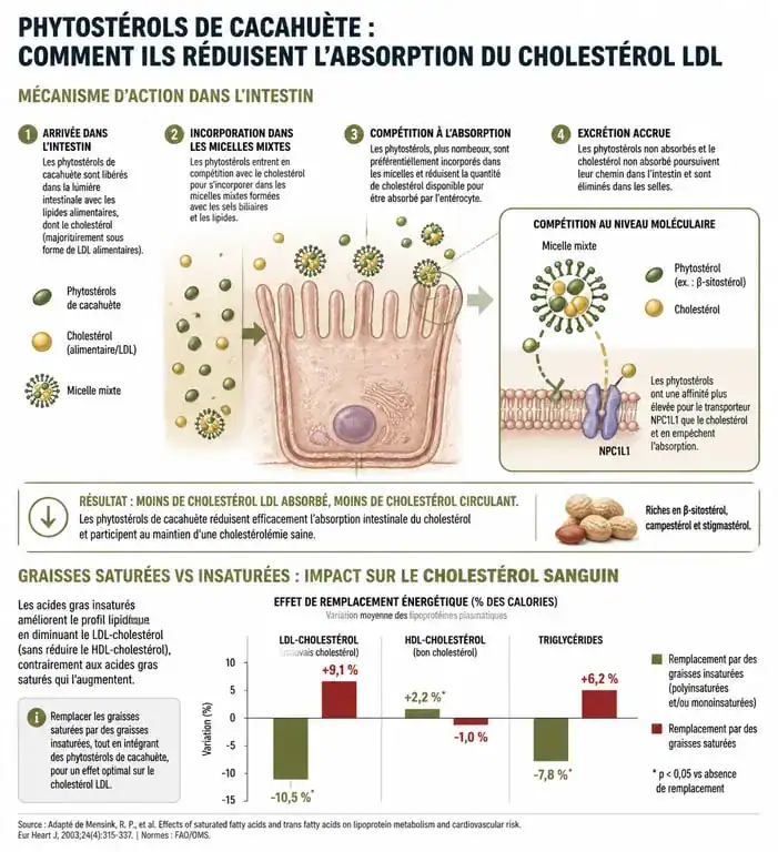 Infographie sur les bienfaits du beurre de cacahuète et son impact sur le cholestérol LDL et HDL