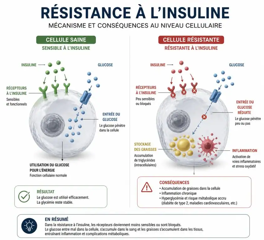 Schéma explicatif de la résistance à l'insuline et de son impact sur la perte de poids