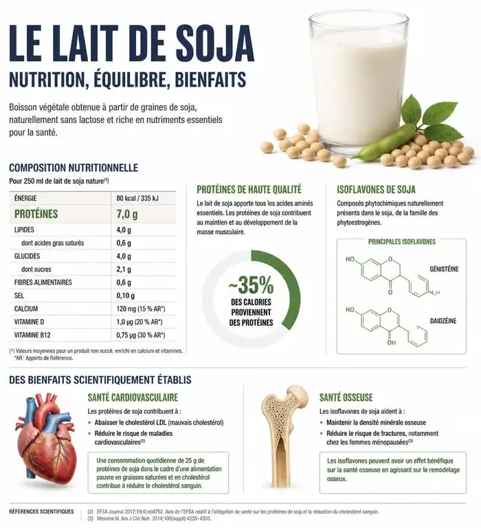 Infographie des bienfaits nutritionnels et santé du lait de soja