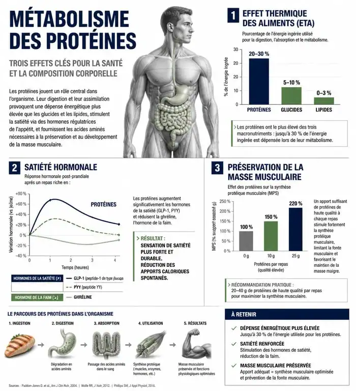 Infographie sur les bienfaits des protéines pour la gestion du poids et la santé métabolique