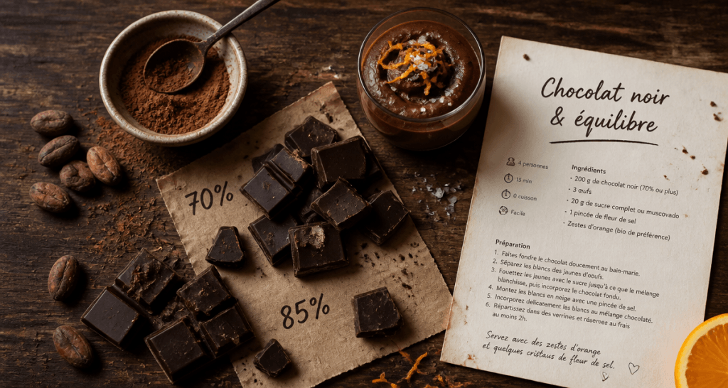 le chocolat noir fait il grossir carrés et mousse sur table