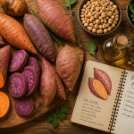 les 5 bienfaits de la patate douce sur une table rustique