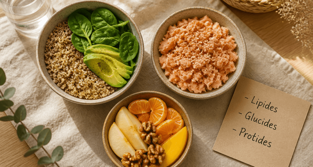 lipides glucides et protides bols aliments sains