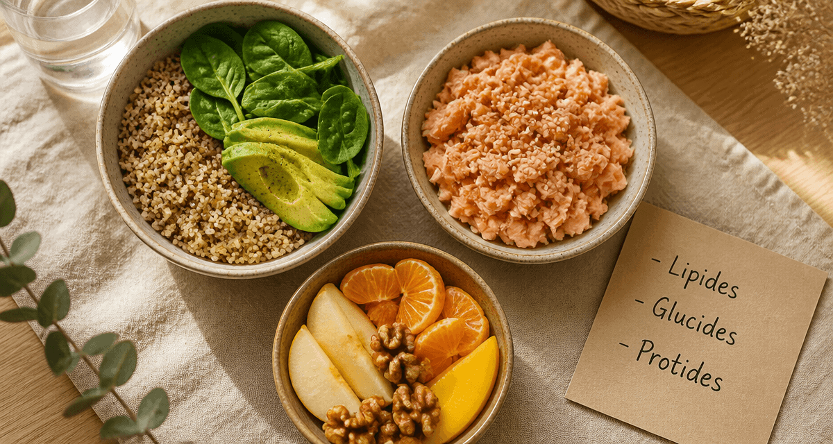 lipides glucides et protides bols aliments sains