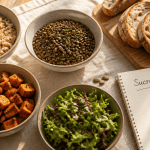 Liste des sucre lent sur table avec aliments