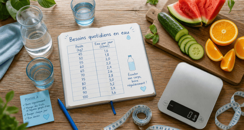 quantite d eau a boire par jour selon poids table fruits balance