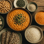 tableau des proteines vegetales sur table avec aliments