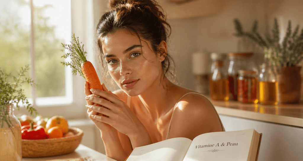 vitamine a et la peau femme avec carotte