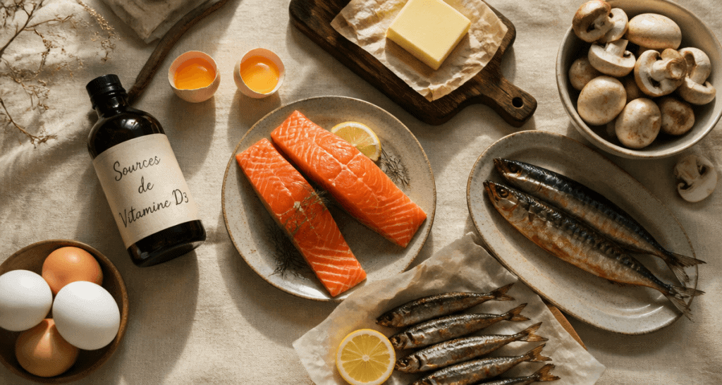 vitamine d3 quels aliments huile poisson oeufs champignons beurre