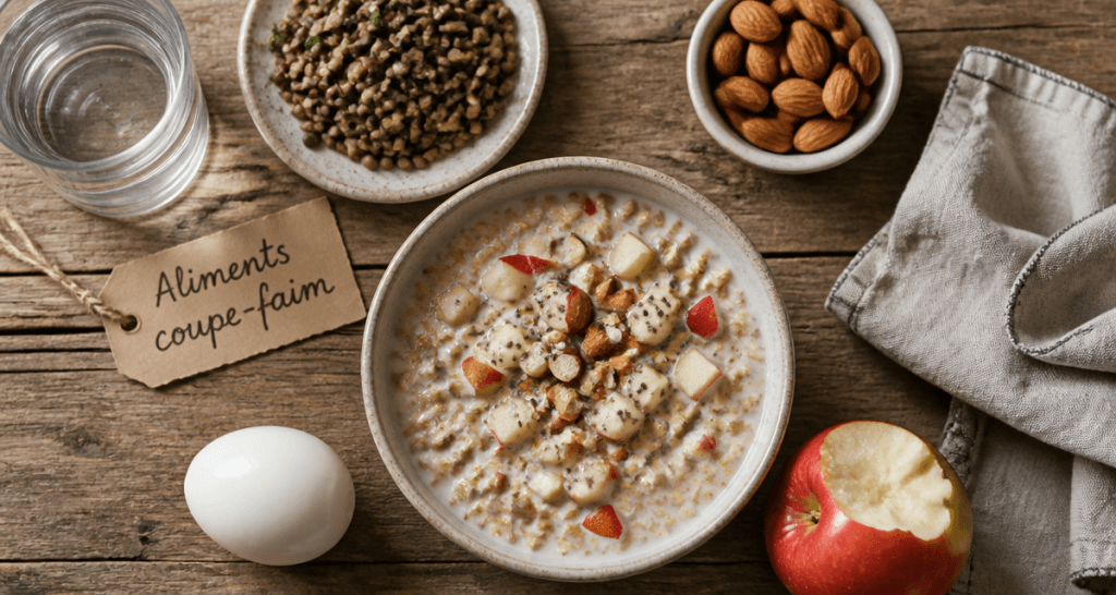 aliment qui coupe la faim bol flocons avoine pomme amandes