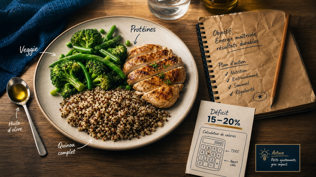 Alimentation perte de poids : assiette équilibrée et déficit calorique