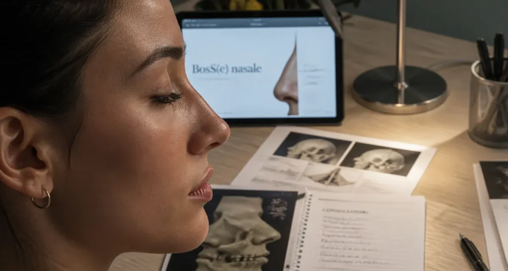 Bosse sur le nez : rhinoplastie ultrasonique ou injections, profil clinique net