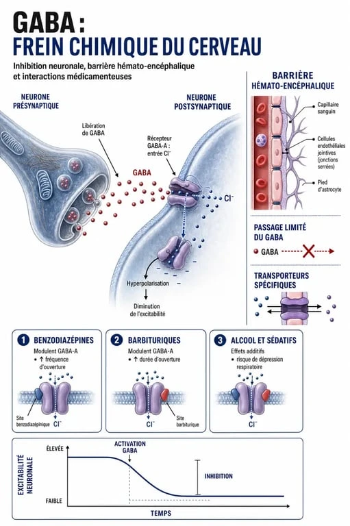 Infographie sur les dangers du GABA et les interactions médicamenteuses à connaître