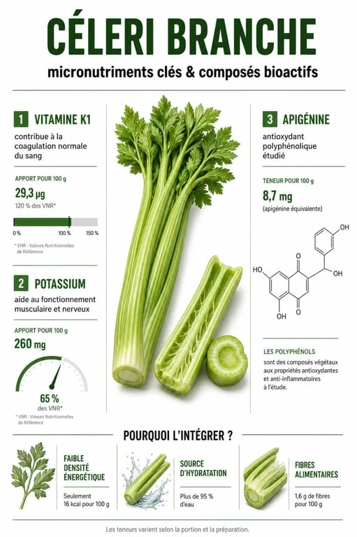 Infographie des bienfaits nutritionnels et santé du céleri branche