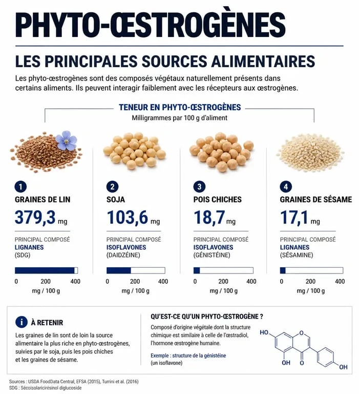 Infographie sur les aliments riches en oestrogenes et leurs bienfaits pour l'équilibre hormonal