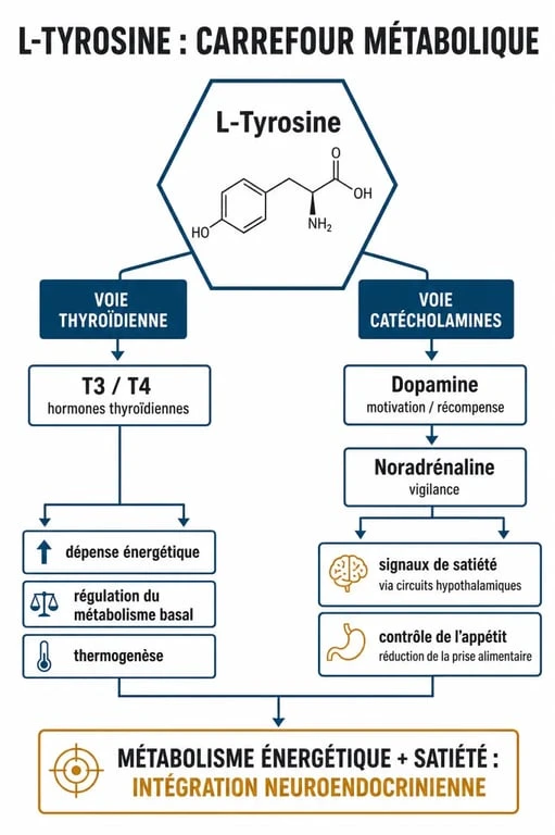 Schéma explicatif des bienfaits de la L-Tyrosine sur le métabolisme et la perte de poids