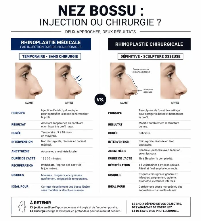 Comparatif entre rhinoplastie médicale et chirurgicale pour corriger un nez bossu