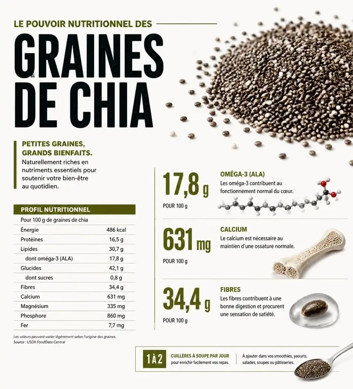 Infographie des bienfaits nutritionnels des graines de chia