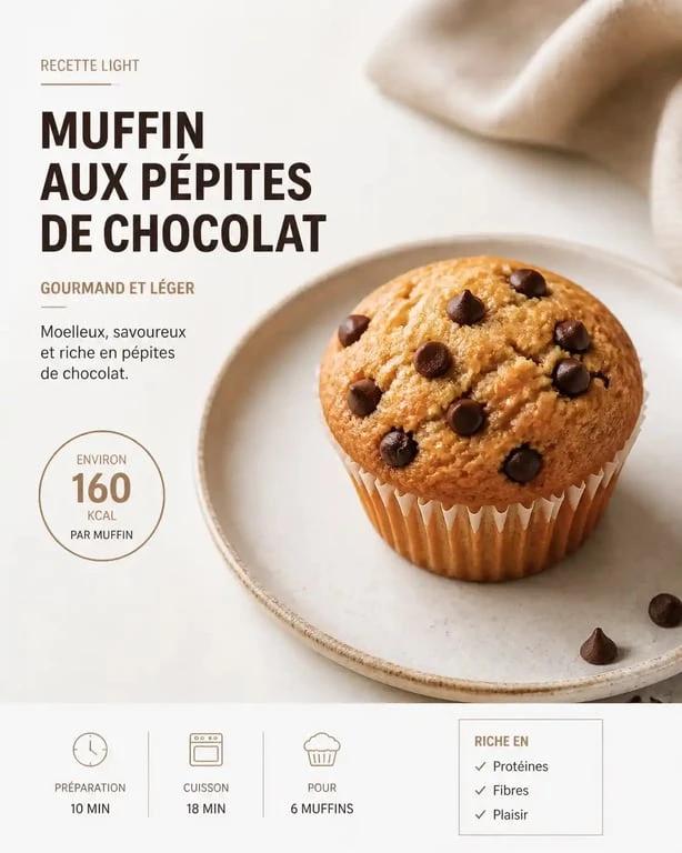 Muffin light aux pépites de chocolat, recette saine et gourmande