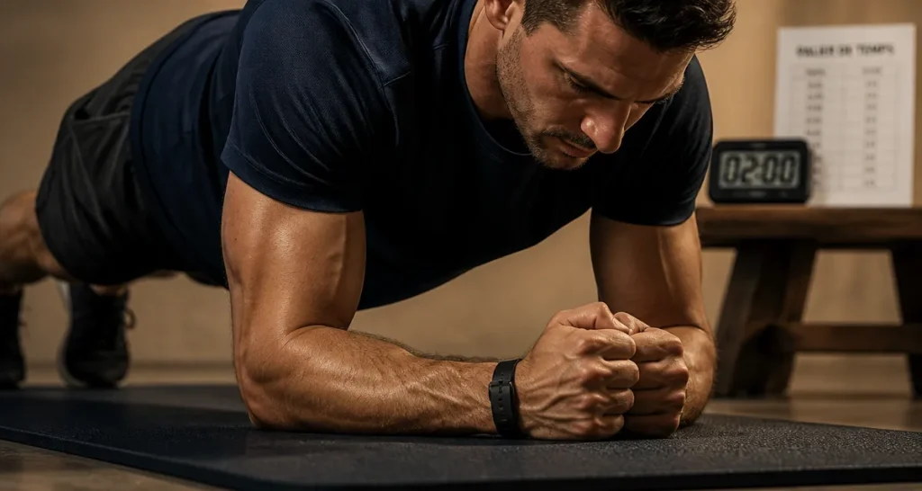 Gainage combien de temps : planche sur avant-bras pour tronc