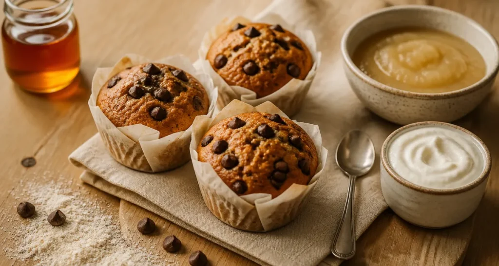 Muffin light moelleux sans beurre, photo 3 muffins aux pépites de chocolat