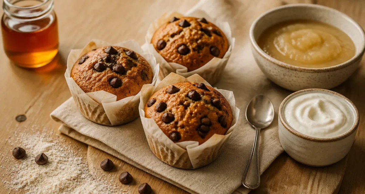 Muffin light moelleux sans beurre, photo 3 muffins aux pépites de chocolat