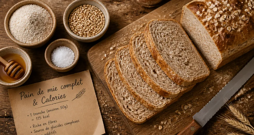pain de mie complet calorie tranches sur planche