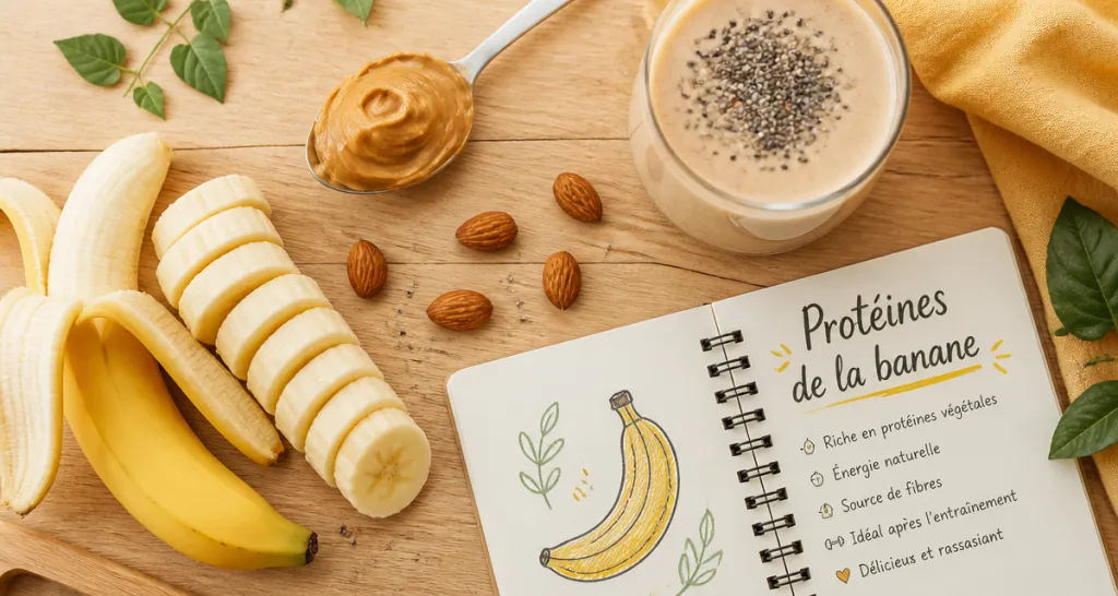 proteine dans une banane avec beurre de cacahuète et smoothie