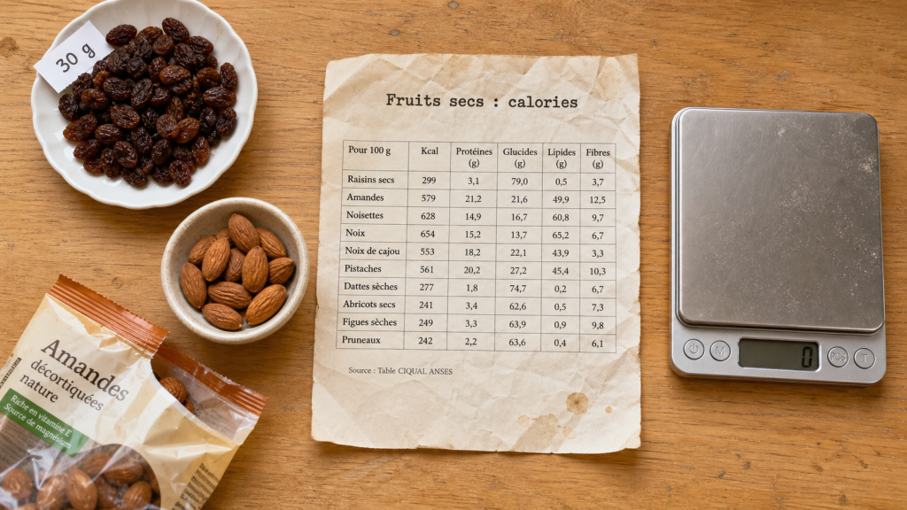 Calories dans les fruits secs : 30 g de raisins secs
